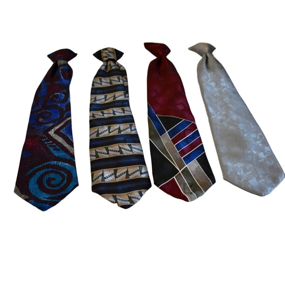 4 Vintage Clip-On Ties Geometric Pattern